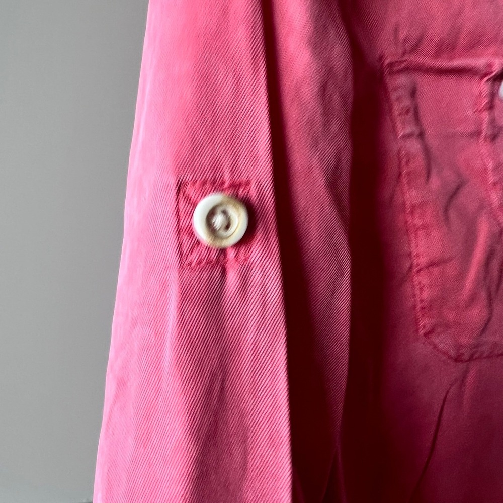 Tommy Bahama Pink Band Collar Roll Tab Sleeve Button Down Shirt Women S Tencel - Picture 7 of 15